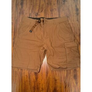 prAna Stretch Zion Shorts II Mens Size 32 Belted Hiking Outdoor 8" Inseam Brown